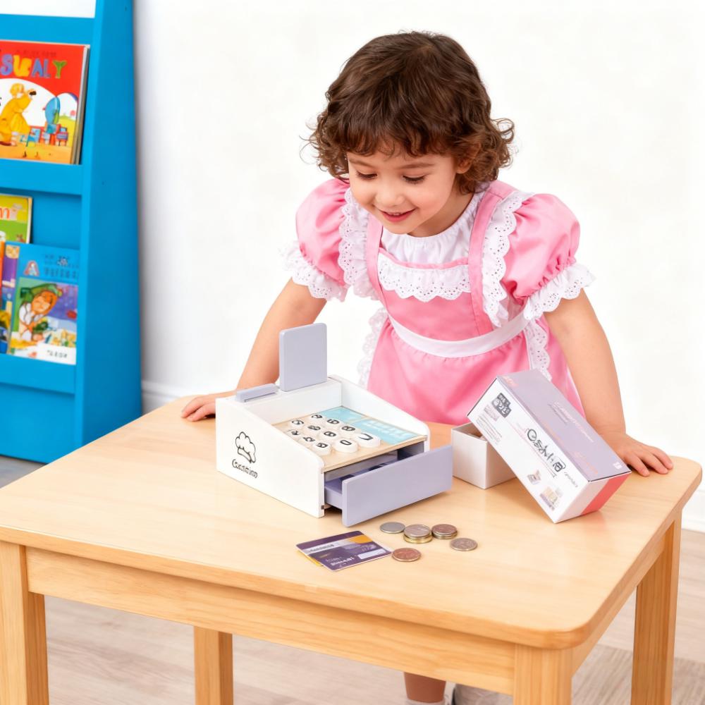 Toy Cash Register - Mainan Kasir Kayu untuk Anak-Anak, Set